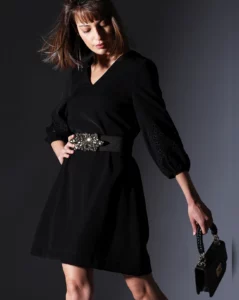 BLACK EMBROIDERED SLEEVES MINI DRESS