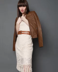 DARK BROWN FAUX LEATHER BIKER JACKET