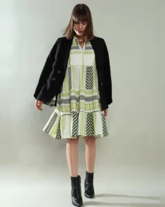 GREEN CHEVRON PRINT SHIFT DRESS