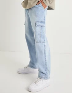 BAGGY FIT CARGO JEANS IN ICE BLUE