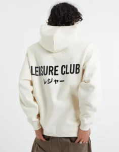 LEISURE CLUB PRINT ORGANIC OVERSIZED HOODIE IN WHITE