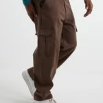 TWILL BAGGY CARGO POCKET PANTS IN BROWN