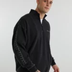 WORLDWIDE ZIP UP OVERSIZED SWEAT IN WASHED BLACK