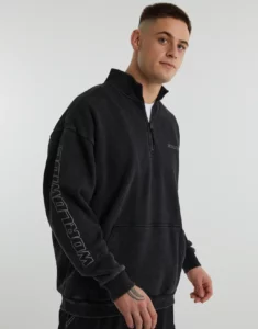 WORLDWIDE ZIP UP OVERSIZED SWEAT IN WASHED BLACK